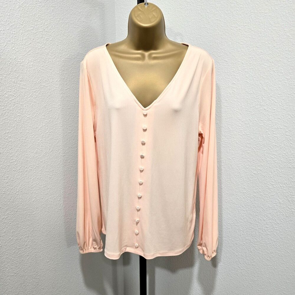 Calvin Klein Minimalist Office Career Capsule Peach Pastel Stretch Top Womens L